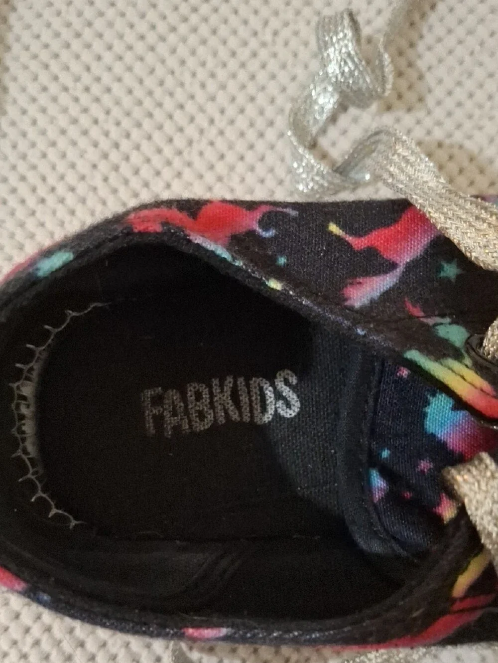 fabkids Black Unicorn Print Sneakers with Silver Laces